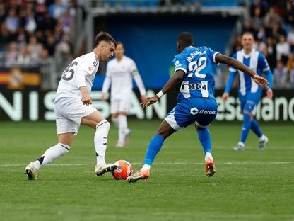 راؤول أسينسيو مدافع ريال مدريد خلال لقاء ألافيس بالدوري الإسباني - 13 أبريل 2025 - Real Madrid FC