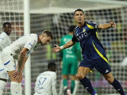 كريستيانو رونالدو مهاجم النصر يحتفل بهدفه أمام الهلال في نهائي كأس السوبر السعودي - 17 أغسطس 2024 - X/@AlNassrFC