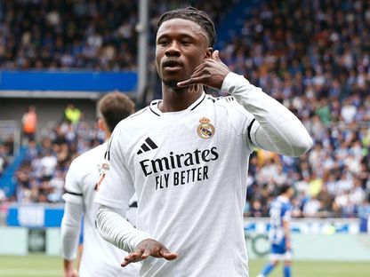 إدواردو كامافينغا بعد تسجيله هدفاً لريال مدريد في مرمى ألافيس - 13 أبريل 2025 - X/@realmadrid