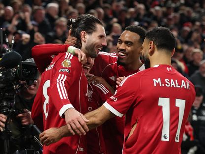 فرحة لاعبي ليفربول بتسجيل هدف في شباك مانشستر سيتي ضمن الدوري الإنجليزي الممتاز - 8 فبراير 2026 - REUTERS