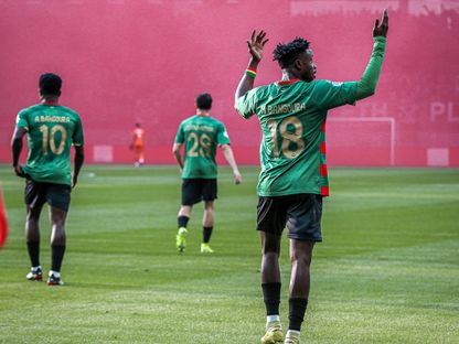 محمد بانغورا يحتفل بهدفه في مباراة مولودية الجزائر ومستقبل الرويسات بالدوري الجزائري - 8 مايو 2026 - FB/mcalger.officiel