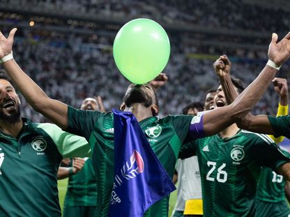 علي البليهي يحتفل بعد تسجيل هدف فوز السعودية على عمان في كأس آسيا - 16 يناير 2024 - X/@SaudiNT