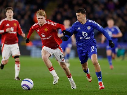 بلال الخنوس من مواجهة فريقه ليستر سيتي ضد مانشستر يونايتد بالدوري الإنجليزي الممتاز - 16 مارس 2025 - Reuters