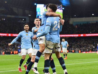فرحة مانشستر سيتي بعد تسجيل غفارديول لهدف التعادل أمام تشيلسي 25-1-2025 - Reuters