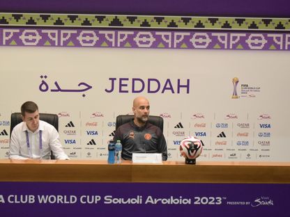 بيب غوارديولا في المؤتمر التقديمي لمباراة مانشستر سيتي وأوراوا ريدز في كأس العالم للأندية 2023 - Asharq/MahmoudMaher