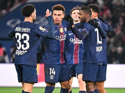 احتفال لاعبي باريس سان جيرمان بهدف عثمان ديمبيلي ضد باريس أف سي بالدوري الفرنسي - 4 يناير 2026 - X/Ligue1