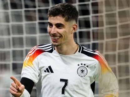 كاي هافيرتز بعد تسجيله هدفاً لألمانيا في مرمى اليونان بمباراة ودية- 7 يونيو 2024 - X/@DFB_Team