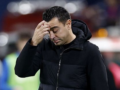 تشافي هيرنانديز مدرب برشلونة خلال مواجهة أوساسونا في نصف نهائي كأس السوبر الإسباني - 11  يناير 2024 - REUTERS