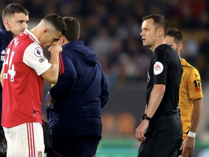 اصابة جرانيت تشاكا لاعب ارسنال امام ولفرهامبتون في الدوري الانجليزي 12-11-2022 - Getty
