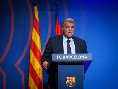 جوان لابورتا رئيس نادي برشلونة يتحدث في مؤتمر صحفي عن قضية نيغريرا - 17 أبريل 2023 - TWITTER/@FCBarcelona