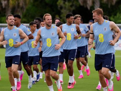لاعبو منتخب إنجلترا خلال حصة تدريبية قبل انطلاق منافسات كأس العالم 2026 - 9 يونيو 2026 - REUTERS