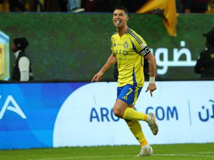 النجم البرتغالي كريستيانو رونالدو قائد فريق النصر يحتفل بهدفه في شباك الأخدود- 9 يناير 2025 - X/AlNassrFC
