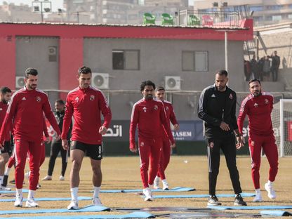 لاعبو الأهلي المصري في حصة تدريبية استعدادا لمواجهة الهلال السوداني في دوري أبطال إفريقيا - 15 فبراير 2023 - TWITTER/@AlAhly