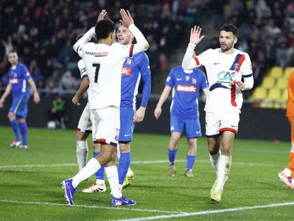 غونزالو راموس يحتفل بهدفه في مباراة باريس سان جيرمان وفونتيناي بكأس فرنسا - 20 ديسمبر 2025 - X/PSG_inside