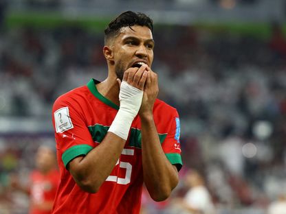 يحيى عطية الله مدافع الوداد الرياضي ومنتخب المغرب في مواجهة البرتغال - 10 ديسمبر 2022 - Reuters