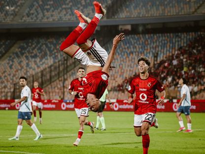 عمر الساعي لاعب الأهلي يحتفل بالتسجيل ضد القناة - 21 أكتوبر 2026 - FB/alahly