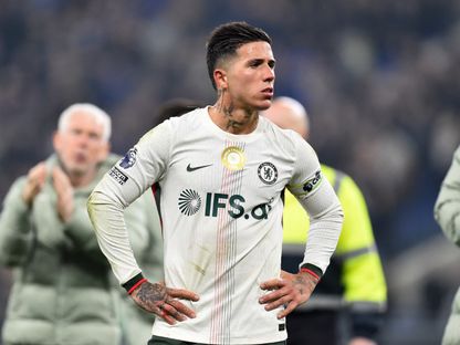 لاعب تشيلسي إنزو فرنانديز بعد مباراة إيفرتون في الدوري الإنجليزي الممتاز - 21 مارس 2026 - Reuters