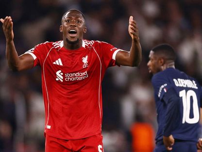 إبراهيما كوناتي مدافع ليفربول في مباراة باريس سان جيرمان بذهاب ربع نهائي دوري أبطال أوروبا - 9 أبريل 2026 - Reuters