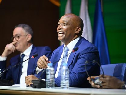 باتريس موتسيبي رئيس الاتحاد الإفريقي لكرة القدم في مؤتمر صحافي بمركز محمد السادس لكرة القدم - 9 أبريل 2026 - X/@lbertozzi