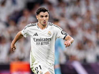 المغربي براهيم دياز خلال مباراة فريقه ريال مدريد في ذهاب الدور 16 من أبطال أوروبا ضد أتلتيكو مدريد | 04 مارس 2025 - X/ REAL MADRID