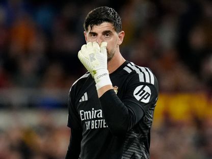 البلجيكي تيبو كورتوا خلال مواجهة ريال مدريد أمام روما في دوري أبطال أوروبا - 14 أكتوبر 2026 - Reuters