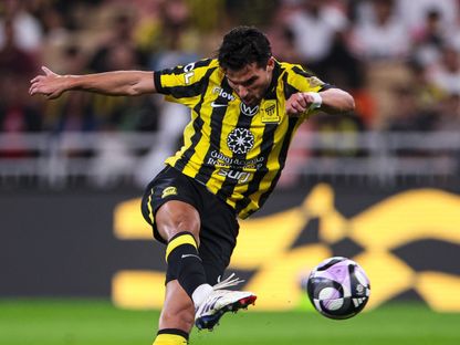 حسام عوار أثناء تسجيله هدفاً للاتحاد في مرمى الأخدود بالدوري السعودي - 26 يناير 2026 - X/ittihad