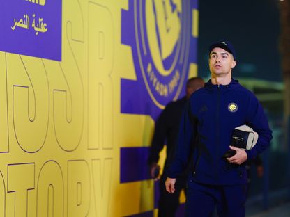 كريستيانو رونالدو قائد النصر خلال وصوله إلى ملعب الأول بارك قبل مباراة ضمك في الدوري السعودي - 21 مايو 2026 - X/@AlNassrFC