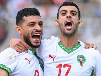 فرحة يوسف بلعمري وأسامة المليوي بالهدف الأول في مرمى الكونغو الديمقراطية - 17 أغسطس 2025 - X/@EnMaroc