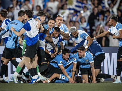 فرحة لاعبين من أوروغواي بعد هدف الفوز في مرمى كولومبيا بتصفيات كأس العالم 2026 - 15 نوفمبر 2024 - X/@Uruguay