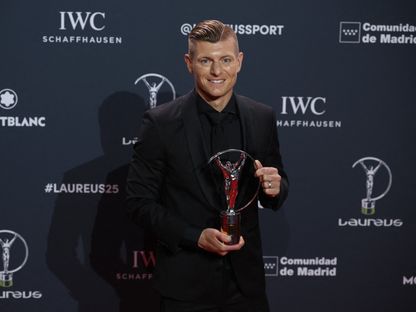 توني كروس بعد فوزه بجائزة الإلهام الرياضي في حفل جوائز لوريوس العالمية للرياضة - 20 أبريل 2026 - Reuters