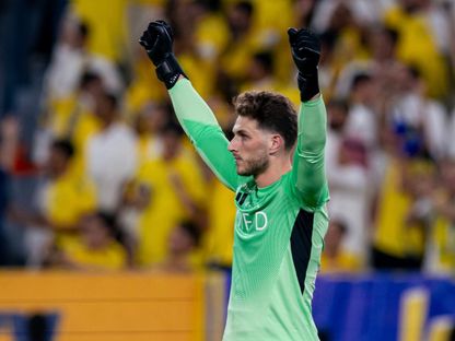 حارس مرمى النصر السعودي بينتو ماثيوس خلال مباراة ديربي الرياض أمام الهلال في دوري روشن السعودي - 12 مايو 2026 - @AlNassrFC/x