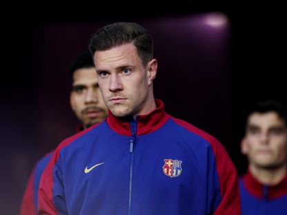 مارك أندريه تير شتيغن قبل مباراة فريقه برشلونة ضد بلد الوليد في الدوري الإسباني - 3 مايو 2025 - Reuters