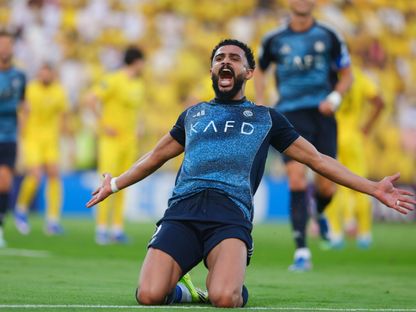 عبد الإله العمري مدافع النصر يحتفل بهدفه أمام الوصل في دوري أبطال آسيا 2 - 20 أبريل 2026 - X@AlNassrFC