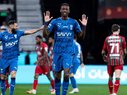 محمد كنو لاعب الهلال يحتفل بهدفه في شباك الاتفاق بدوري روشن السعودي - 13 فبراير 2026 - X/@Alhilal_FC