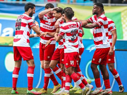 احتفال لاعبي النادي الإفريقي بتسجيل هدف في مرمى شبيبة القيروان بالدوري التونسي - 26 أبريل 2026 - X/@Club Africain