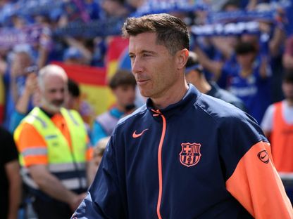 روبرت ليفاندوفسكي قبل مباراة خيتافي وبرشلونة بالدوري الإسباني - 25 أبريل 2026 - Reuters