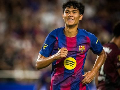 لاعب برشلونة الشاب بيدرو فيرنانديز المعروف بـ"درو" خلال المواجهة الودية أمام فيسيل كوبي الياباني - 27 يوليو 2025 - X/@FCBarcelona
