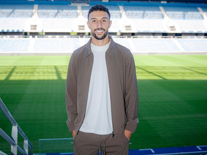 المهاجم المغربي يونس ناملي خلال تقديمه في نادي لو هافر الفرنسي - 7 أغسطس 2025 - X@HAC_Foot