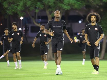 لاعبو منتخب قطر في حصة تدريبية - 9 سبتمبر 2024 - X/@QFA