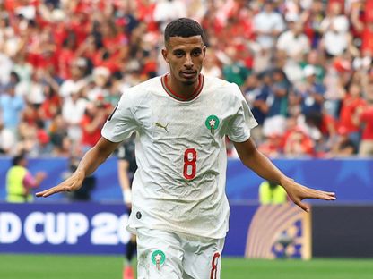 عز الدين أوناحي يحتفل بهدفه مع المغرب أمام كندا في كأس العالم - 4 يوليو 2026 - Reuters