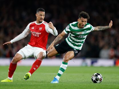 ويليام ساليبا ولويس سواريز من مباراة أرسنال وسبورتينغ لشبونة بدوري أبطال أوروبا - 15 أبريل 2026 - Reuters