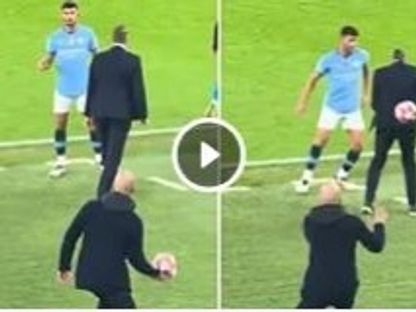 صورة مركبة للقطة إصابة غوارديولا لمدرب كلوب بروج بكرة طائشة - متداول