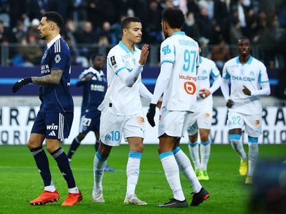 ميسون غرينوود يحتفل بهدفه مع بيير إميريك أوباميانغ خلال مباراة باريس أف سي وأولمبيك مارسيليا بالدوري الفرنسي - 31 يناير 2026 - Reuters