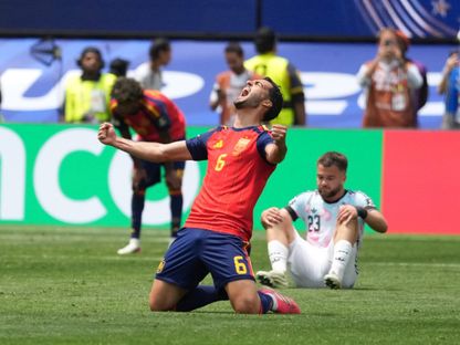 ميكيل ميرينو لاعب إسبانيا يحتفل بالصعود إلى نصف نهائي كأس العالم - 10 يوليو 2026 - IMAGN IMAGES via Reuters Connect