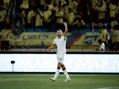 عبد الإله المالكي يحتفل بهدفه في مباراة الحزم والدرعية بالدوري السعودي - 21 أغسطس 2026 - X/diriyahclub