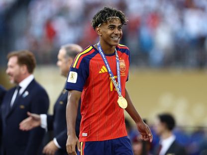 لامين يامال نجم إسبانيا أثناء احتفالات التتويج بكأس العالم - 19 يوليو 2026 - Reuters