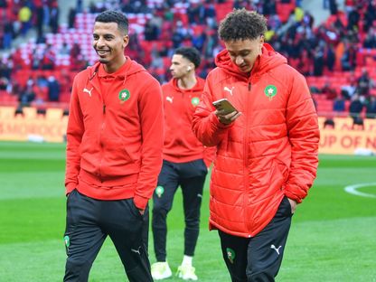 إلياس بن صغير وعز الدين أوناحي قبل لقاء المغرب والسنغال بنهائي كأس أمم إفريقيا - 18 يناير 2026 - X@EnMaroc