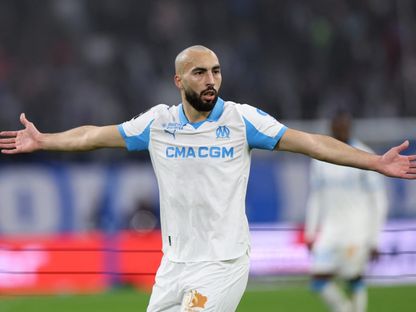 الجزائري حيماد عبدلي خلال مباراة أولمبيك مارسيليا وستراسبورغ بالدوري الفرنسي - 14 فبراير 2026 - Reuters