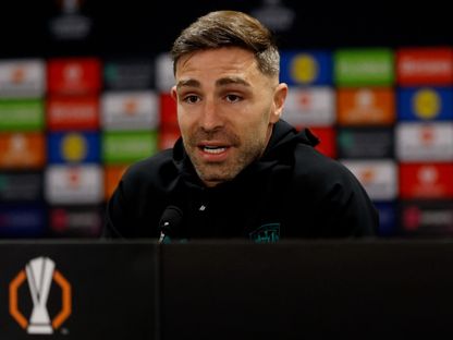 ييراي ألفاريز لاعب أتلتيك بلباو خلال مؤتمر صحفي قبل مواجهة مانشستر يونايتد في الدوري الأوروبي - 7 مايو 2025 - REUTERS