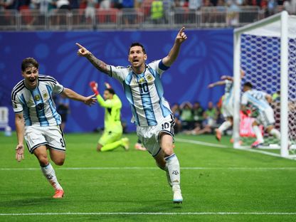 ليونيل ميسي يحتفل بهدفه في مباراة الأرجنتين ومصر بكأس العالم - 7 يوليو 2026 - Reuters